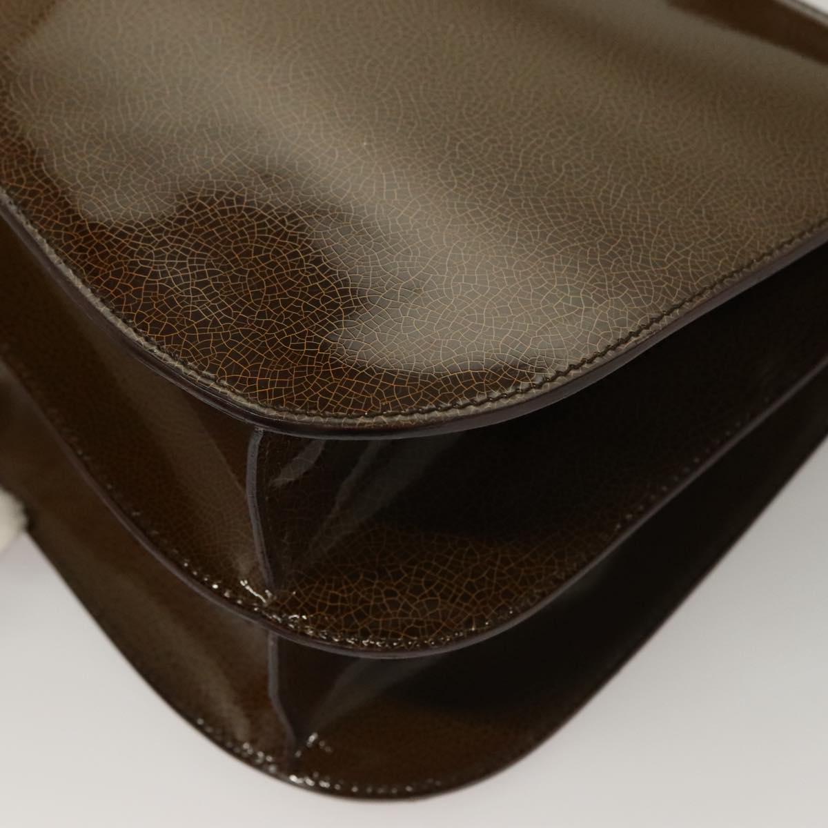 CELINE Shoulder Bag Patent leather Khaki Silver Auth ep9681