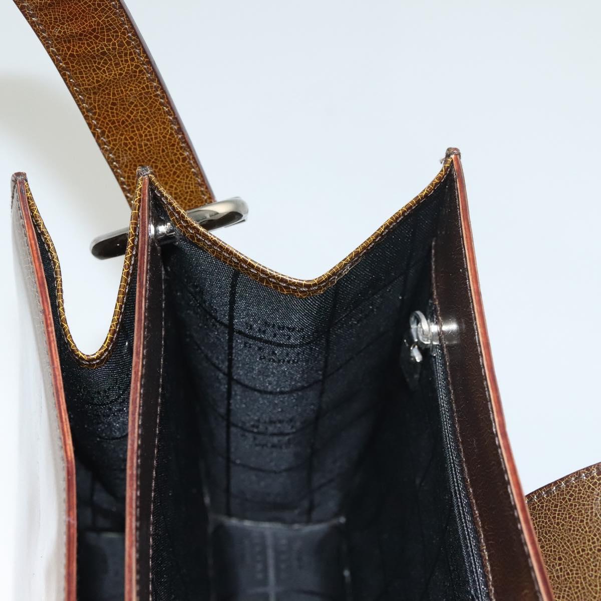 CELINE Shoulder Bag Patent leather Khaki Silver Auth ep9681