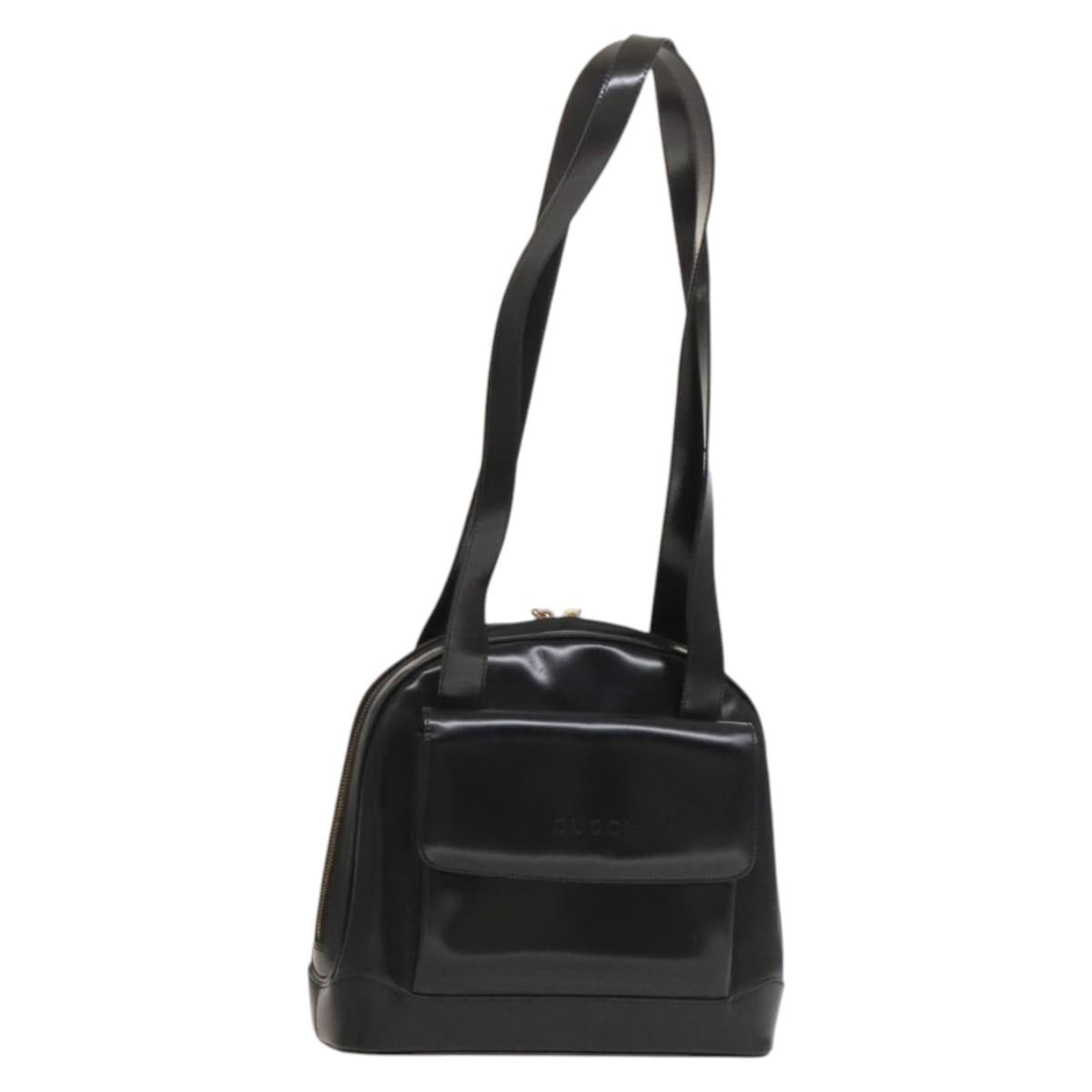 GUCCI Shoulder Bag Patent leather Black Gold Auth ep9690