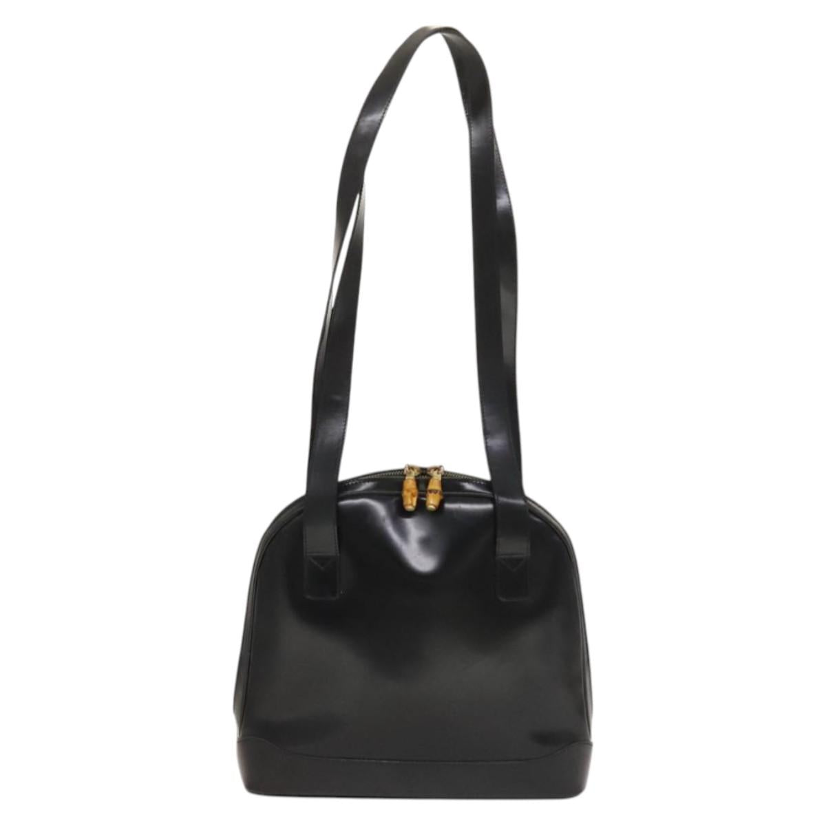 GUCCI Shoulder Bag Patent leather Black Gold Auth ep9690