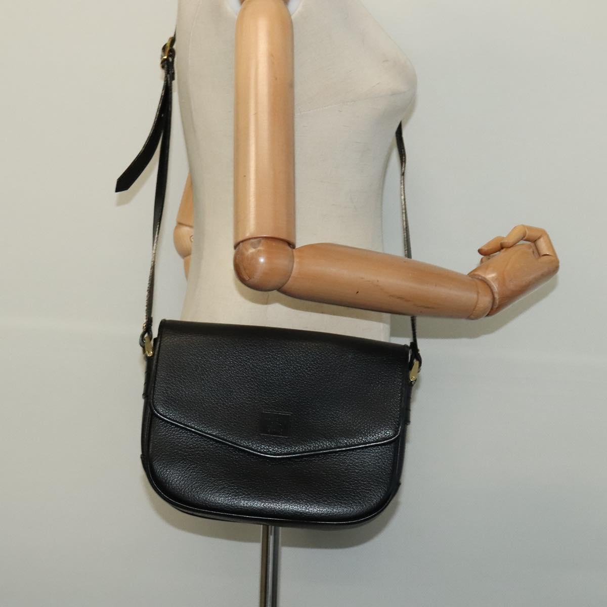 Burberrys Shoulder Bag Leather Black Gold Auth ep9691