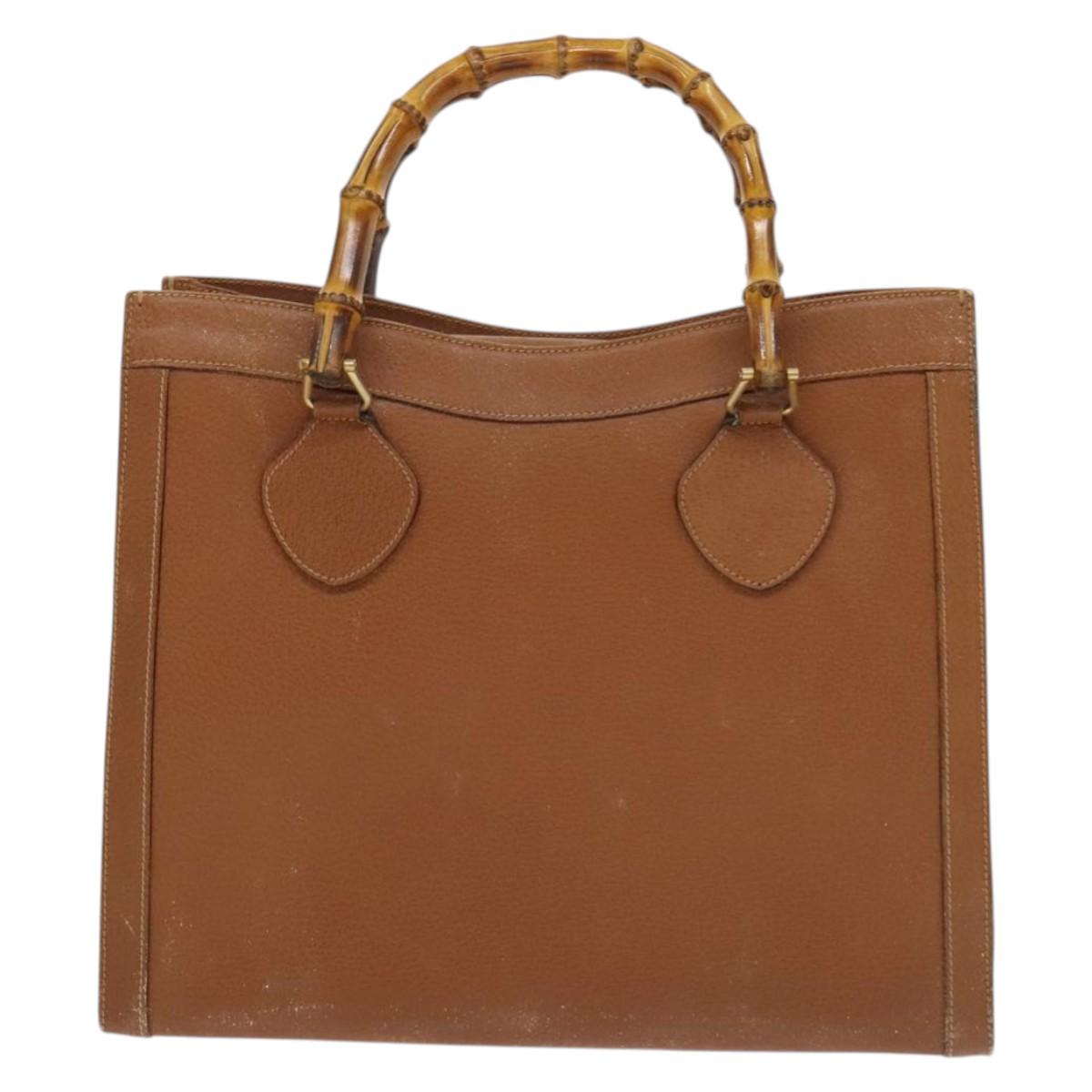 GUCCI Bamboo Hand Bag Leather Brown Gold Auth ep9697