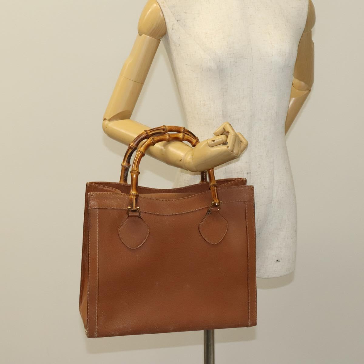 GUCCI Bamboo Hand Bag Leather Brown Gold Auth ep9697