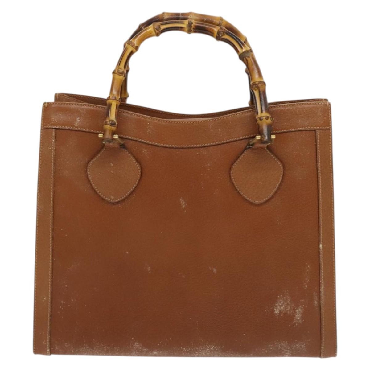 GUCCI Bamboo Hand Bag Leather Brown Gold Auth ep9697