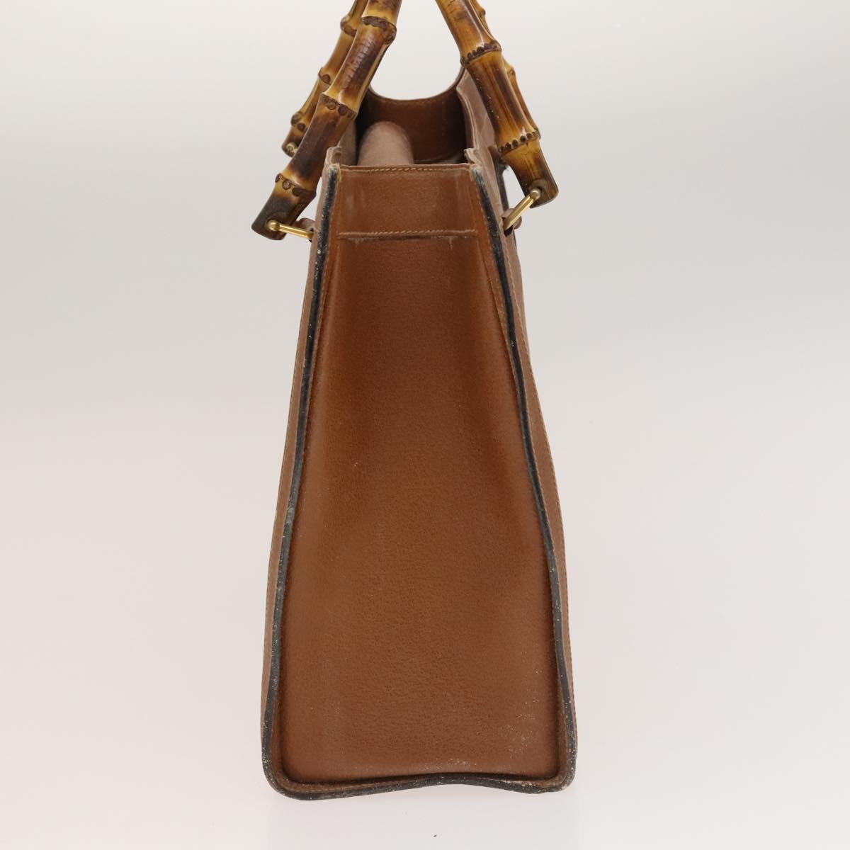 GUCCI Bamboo Hand Bag Leather Brown Gold Auth ep9697
