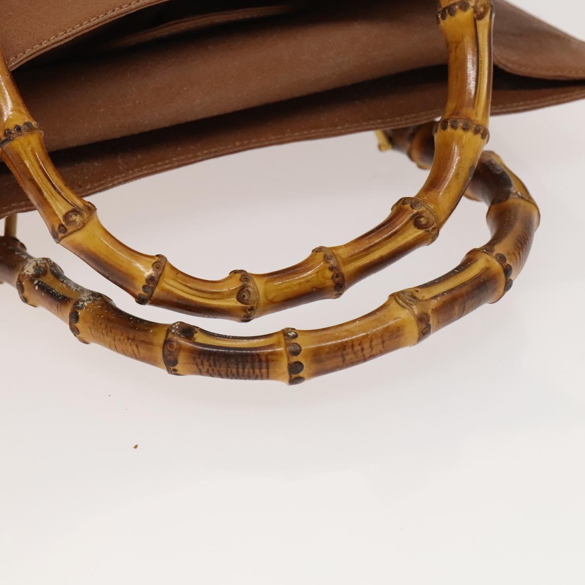GUCCI Bamboo Hand Bag Leather Brown Gold Auth ep9697