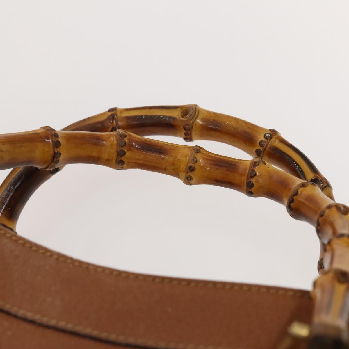 GUCCI Bamboo Hand Bag Leather Brown Gold Auth ep9697