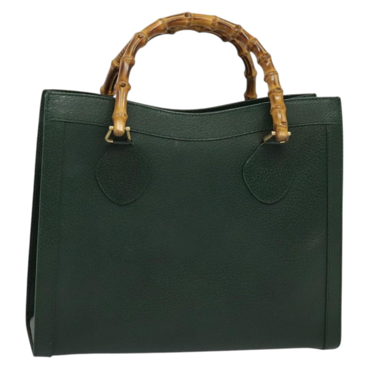 GUCCI Bamboo Hand Bag Leather Green Gold 002 123 0260 Auth ep9699