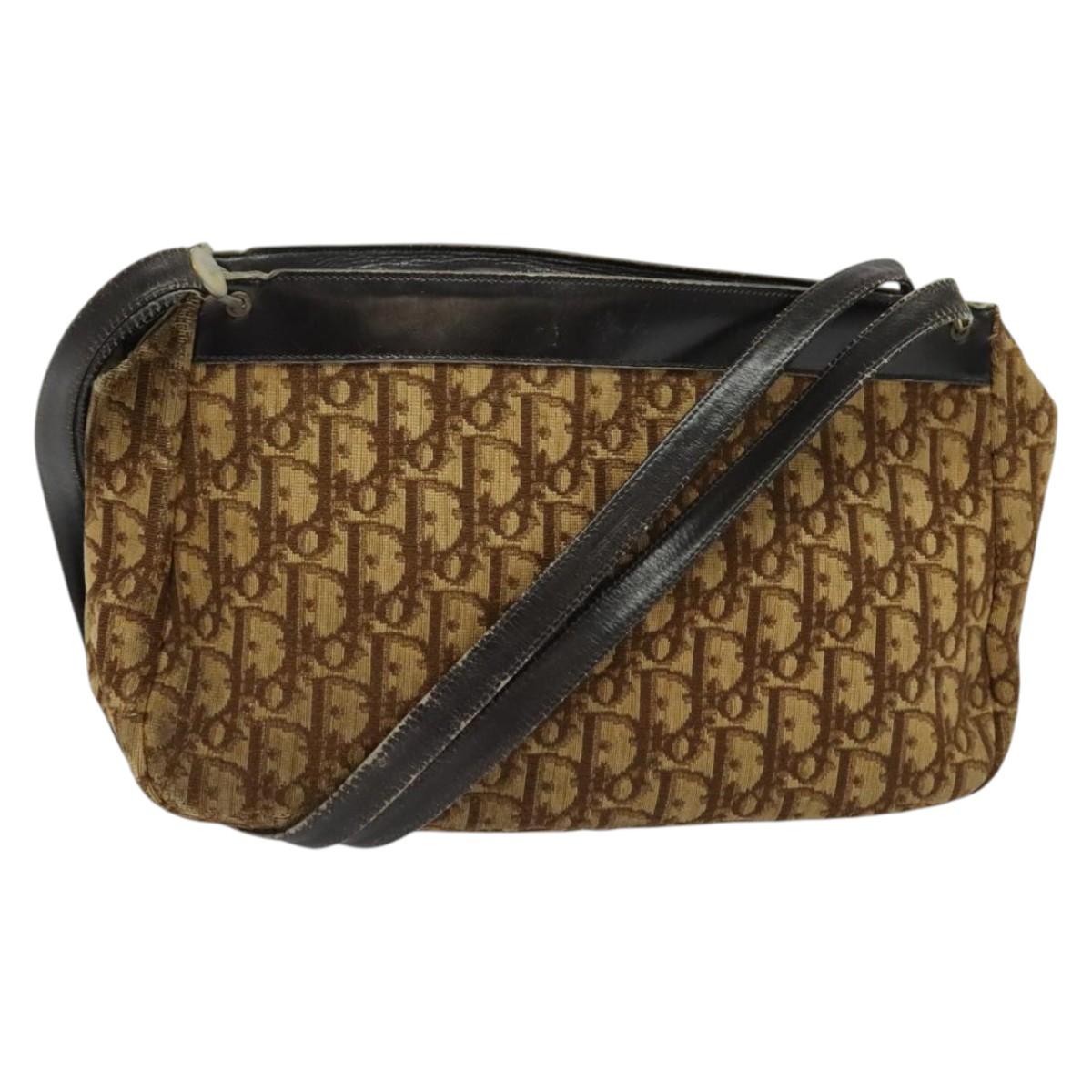 Christian Dior Trotter Canvas Shoulder Bag Brown Gold Auth ep9706
