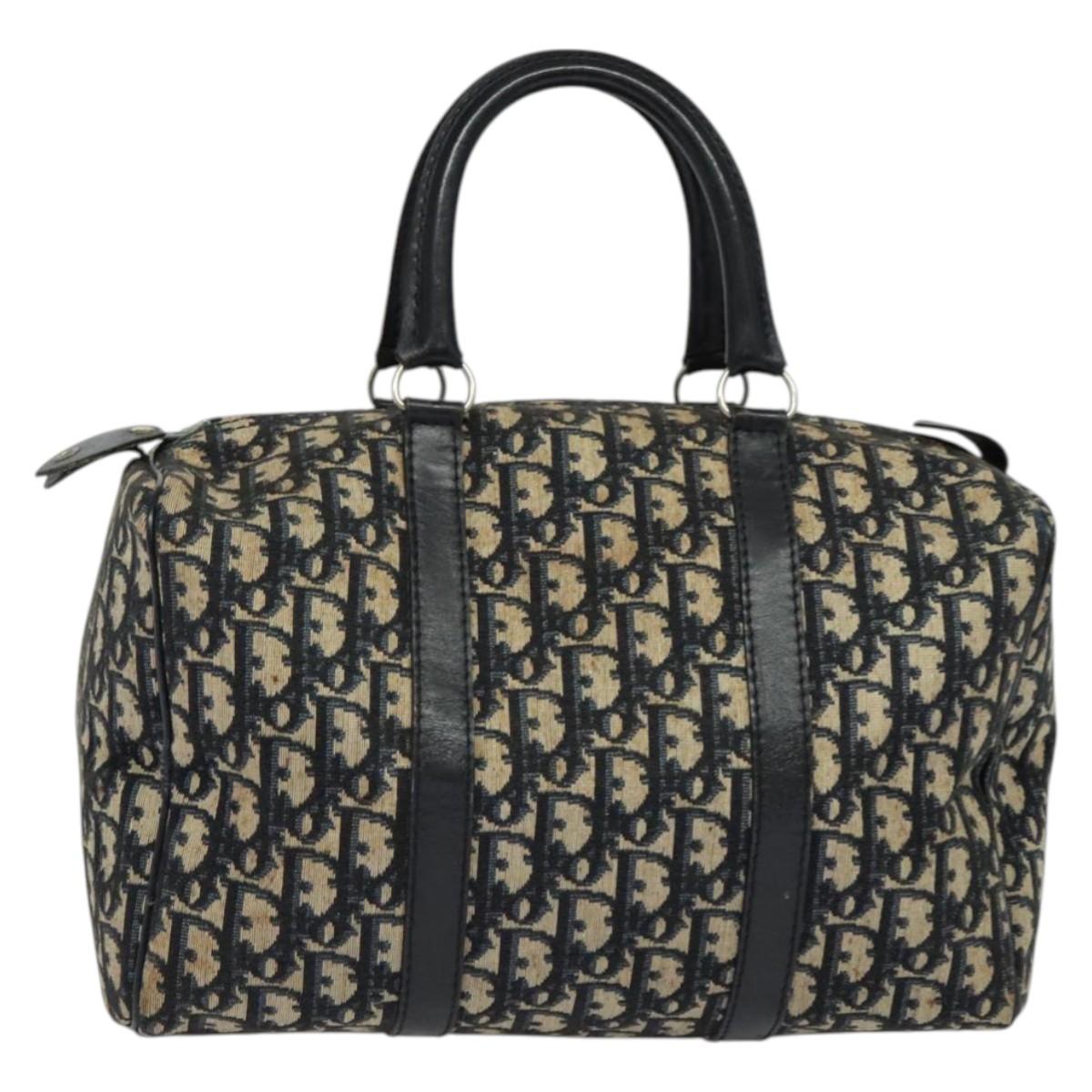 Christian Dior Trotter Canvas Boston Bag Navy Silver Auth ep9707