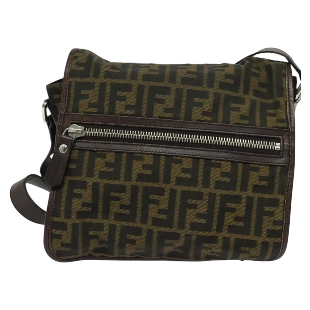 FENDI Zucca Canvas Shoulder Bag Black Brown Auth ep9708