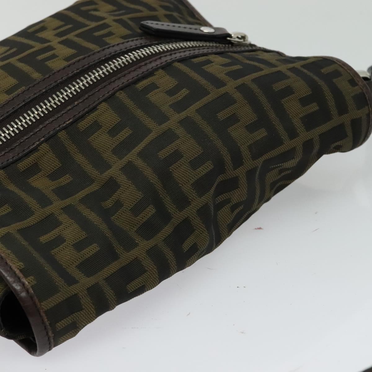 FENDI Zucca Canvas Shoulder Bag Black Brown Auth ep9708