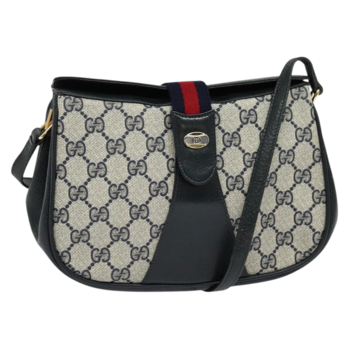 GUCCI GG Supreme Sherry Line Shoulder Bag PVC Navy Gold 72 02 024 Auth ep9711