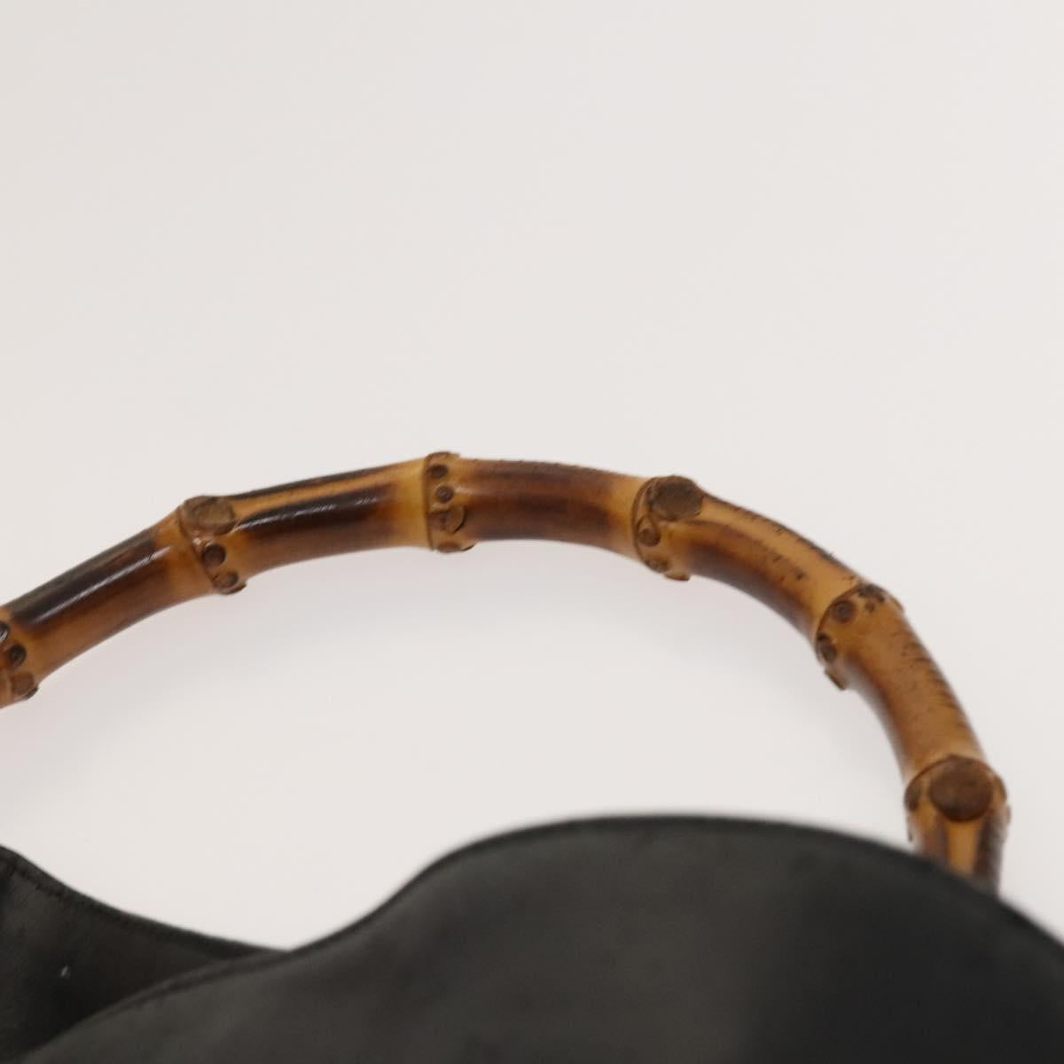 GUCCI Bamboo Hand Bag Leather Black Gold 001 2113 1638 Auth ep9730