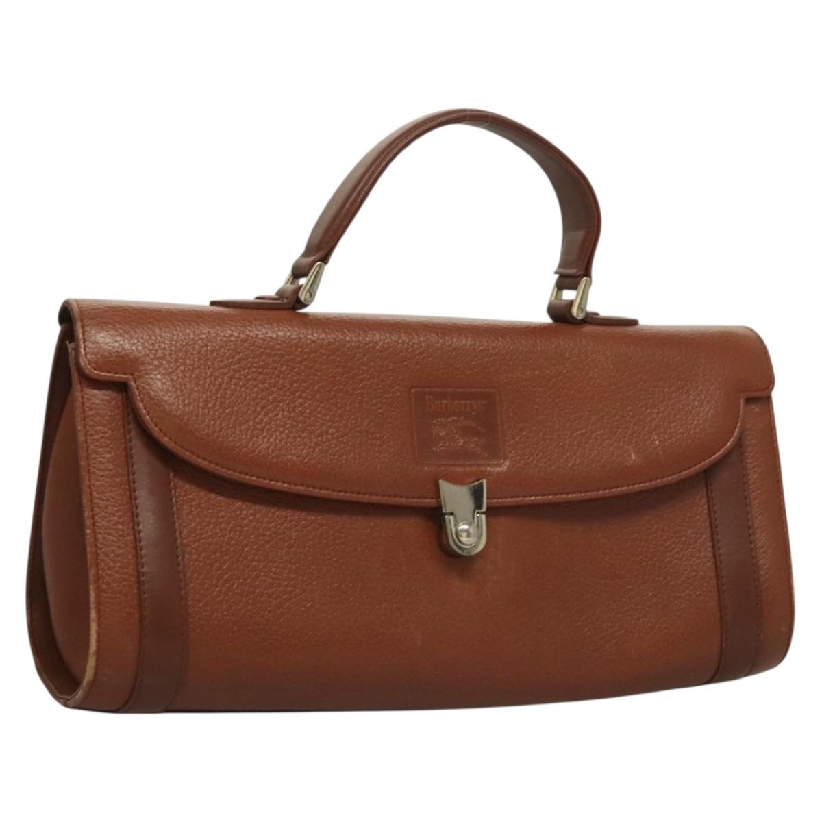 Burberrys Hand Bag Leather Brown Silver Auth ep9731