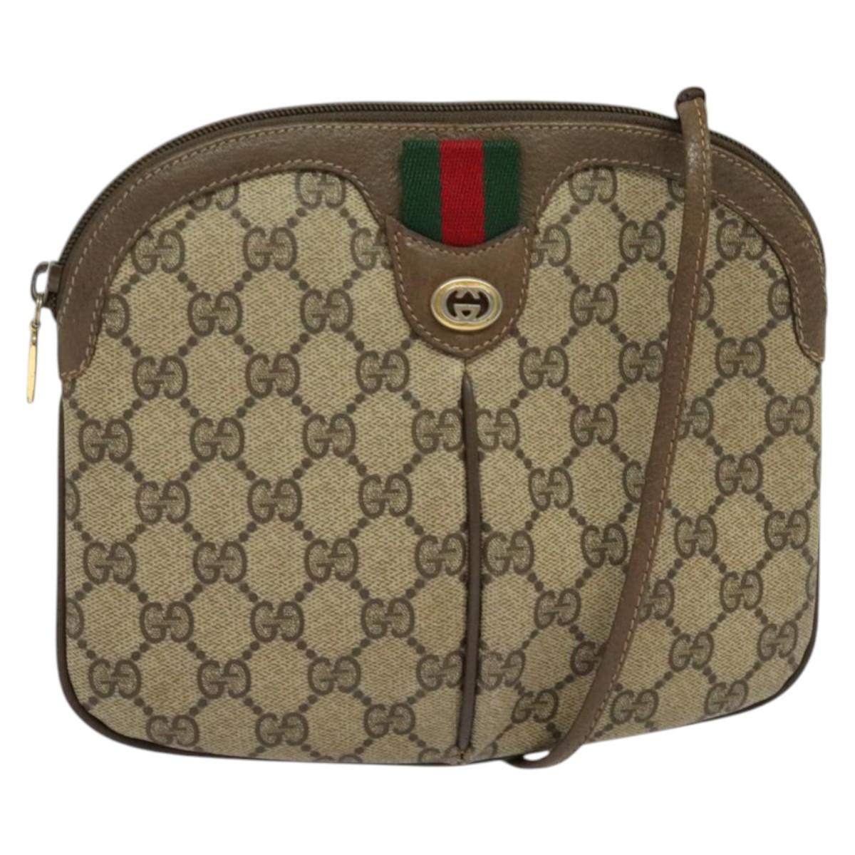 GUCCI GG Supreme Web Sherry Line Bag PVC Beige Gold 904 02 047 Auth ep9738