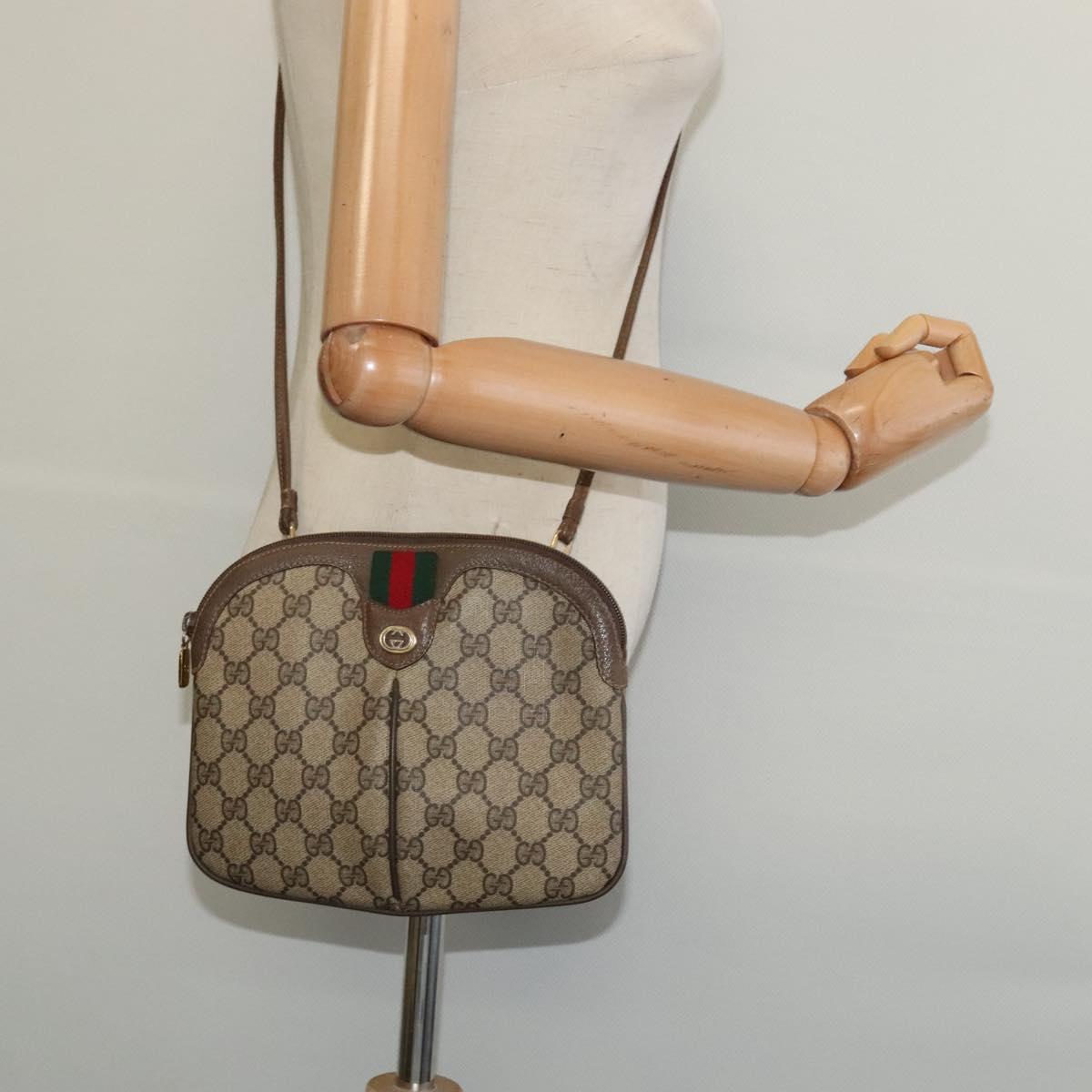 GUCCI GG Supreme Web Sherry Line Bag PVC Beige Gold 904 02 047 Auth ep9738