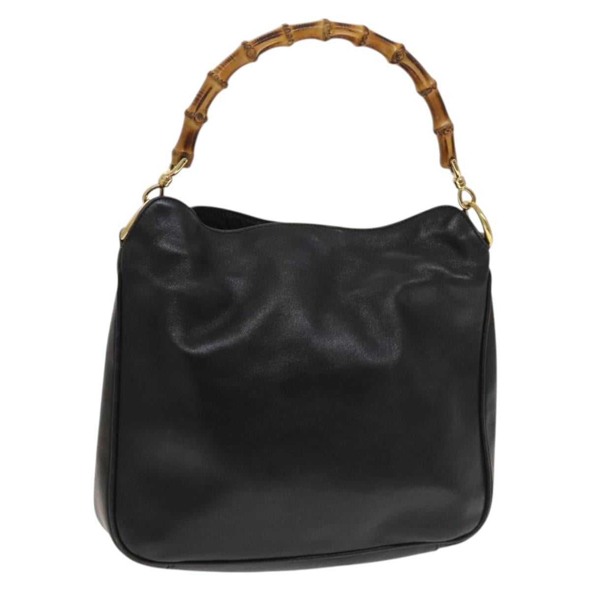 GUCCI Bamboo Hand Bag Leather Black Gold 001 2113 1638 Auth ep9740