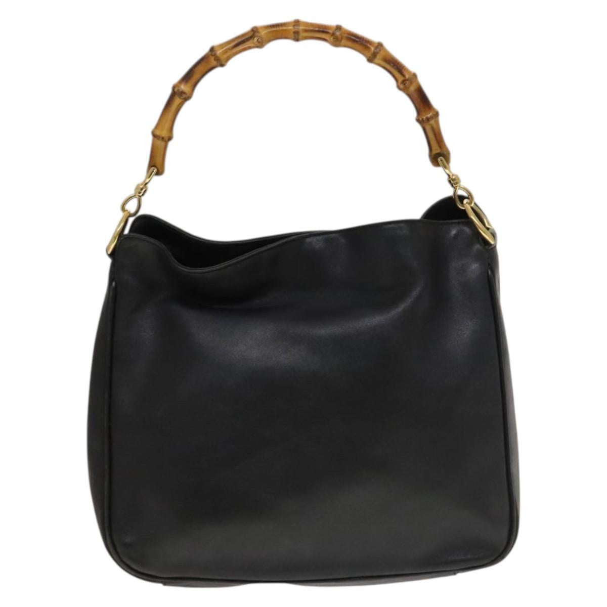 GUCCI Bamboo Hand Bag Leather Black Gold 001 2113 1638 Auth ep9740