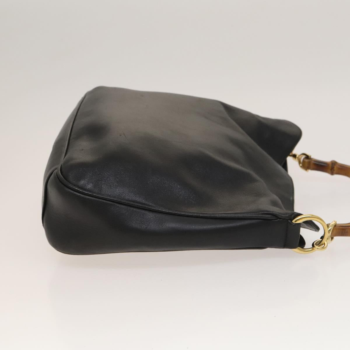 GUCCI Bamboo Hand Bag Leather Black Gold 001 2113 1638 Auth ep9740
