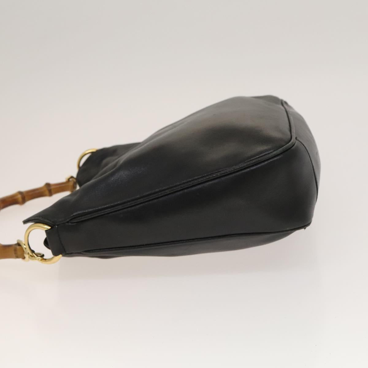GUCCI Bamboo Hand Bag Leather Black Gold 001 2113 1638 Auth ep9740