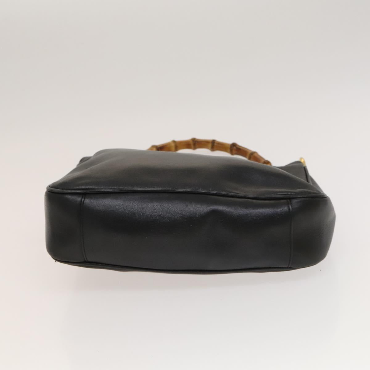 GUCCI Bamboo Hand Bag Leather Black Gold 001 2113 1638 Auth ep9740