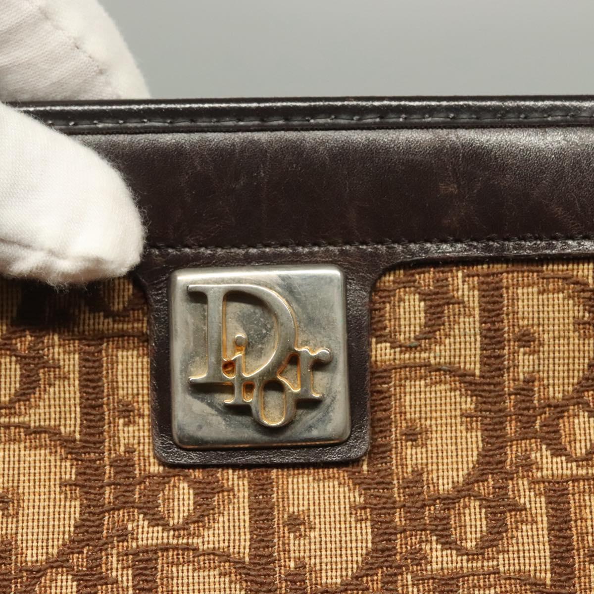 Christian Dior Trotter Canvas Shoulder Bag Brown Gold Auth ep9752