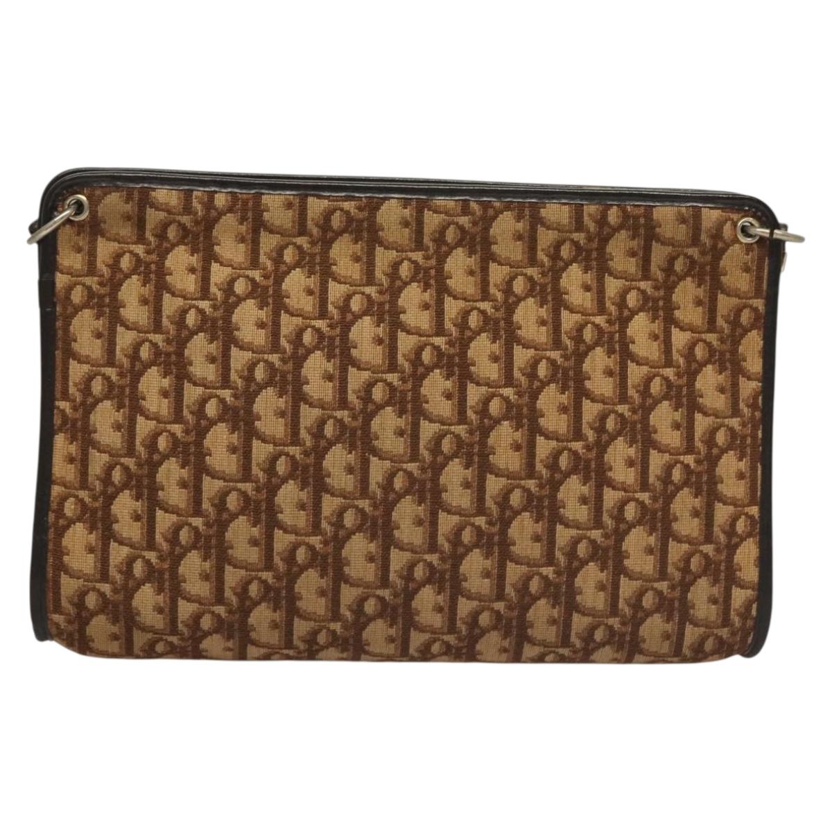 Christian Dior Trotter Canvas Shoulder Bag Brown Gold Auth ep9752