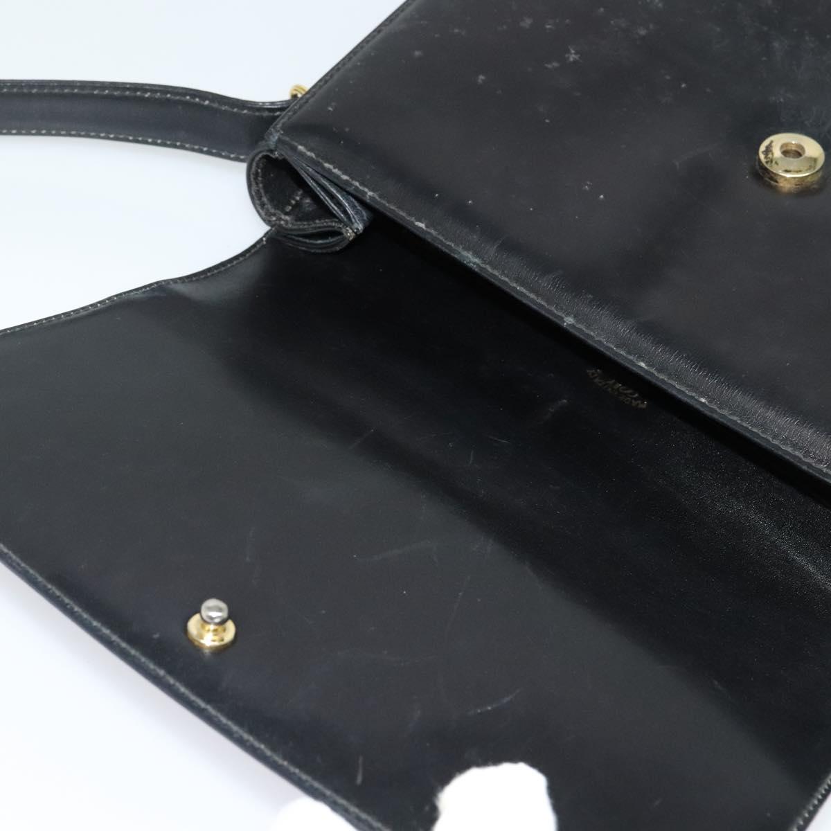 GUCCI Shoulder Bag Leather Black Gold Auth ep9755