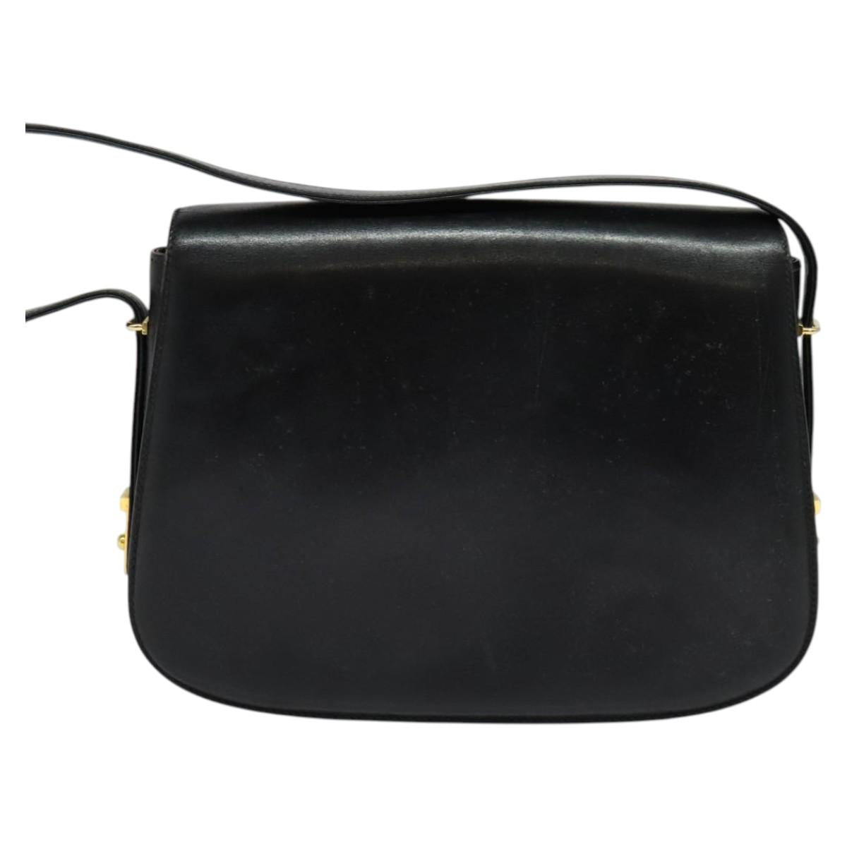 GUCCI Shoulder Bag Leather Black Gold Auth ep9755