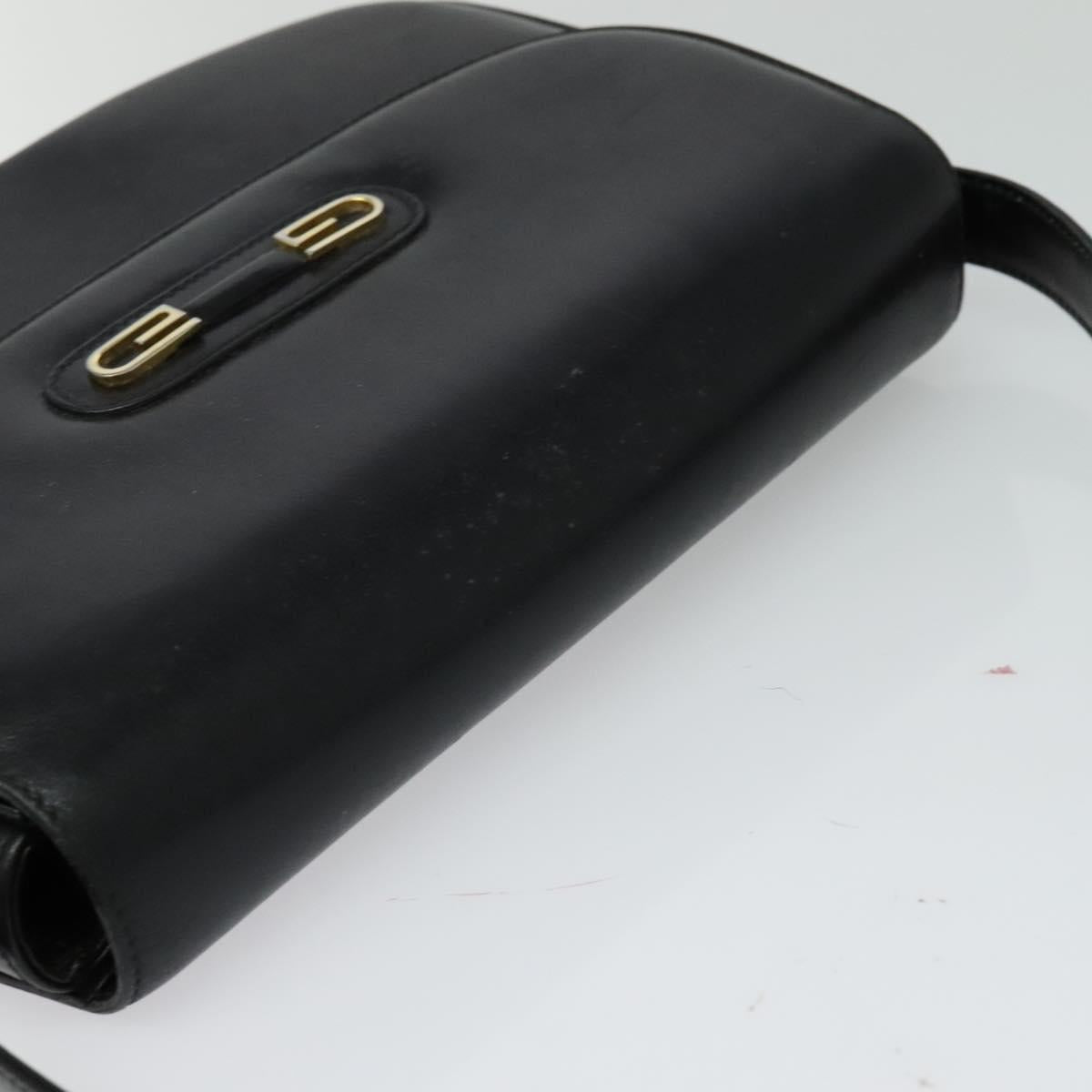 GUCCI Shoulder Bag Leather Black Gold Auth ep9755