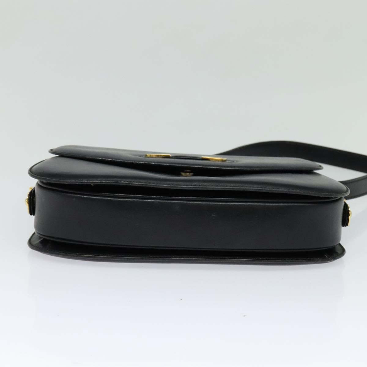 GUCCI Shoulder Bag Leather Black Gold Auth ep9755
