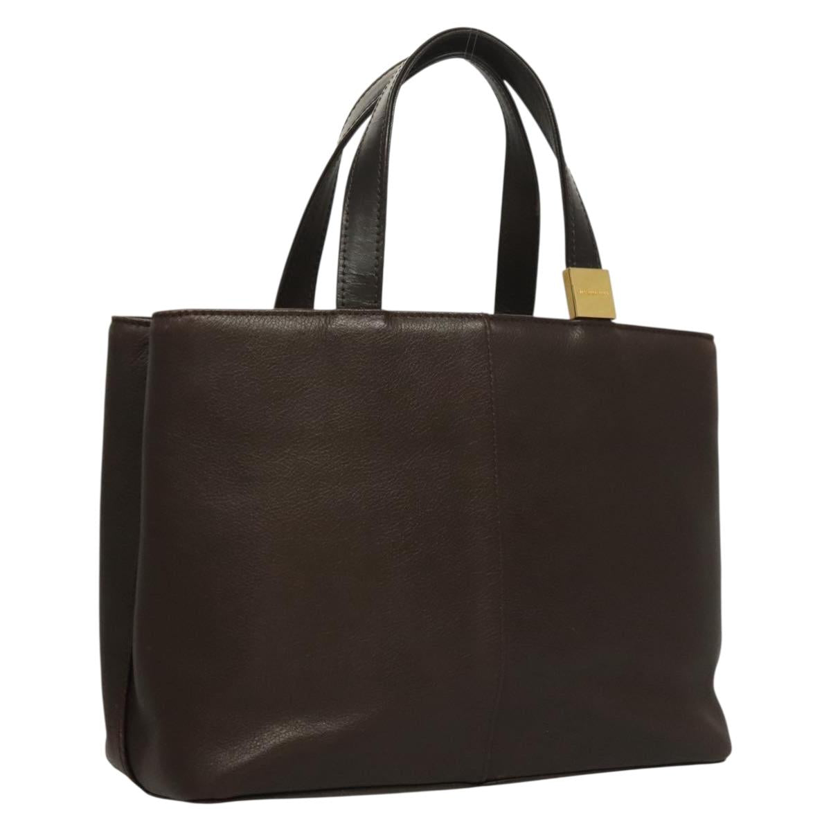 BURBERRY Hand Bag Leather Brown Gold Auth ep9761