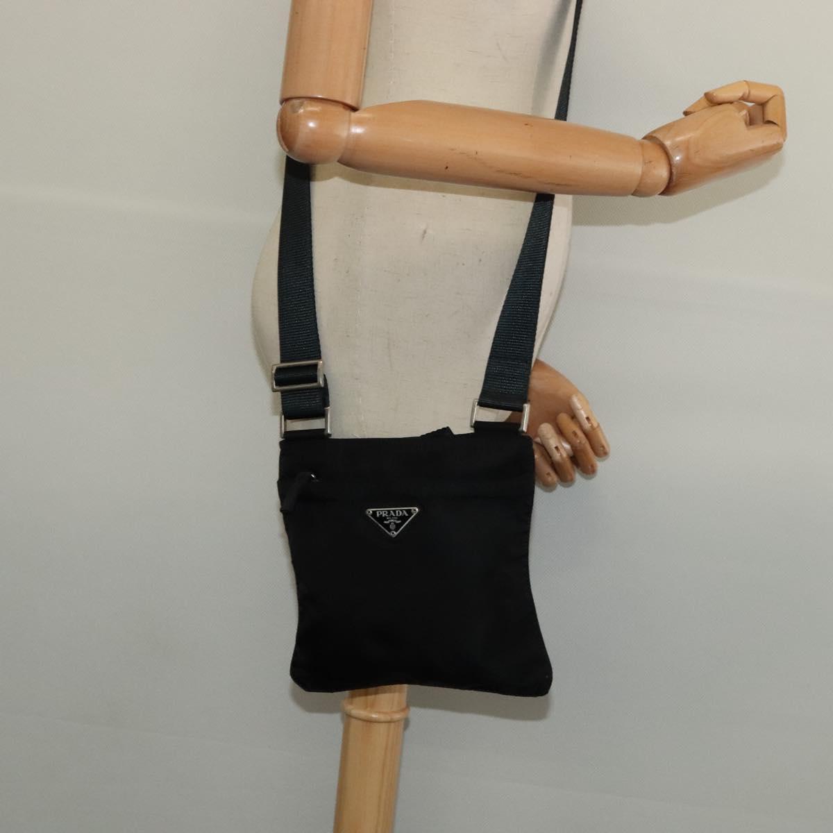 PRADA Shoulder Bag Nylon Black Silver Auth ep9765