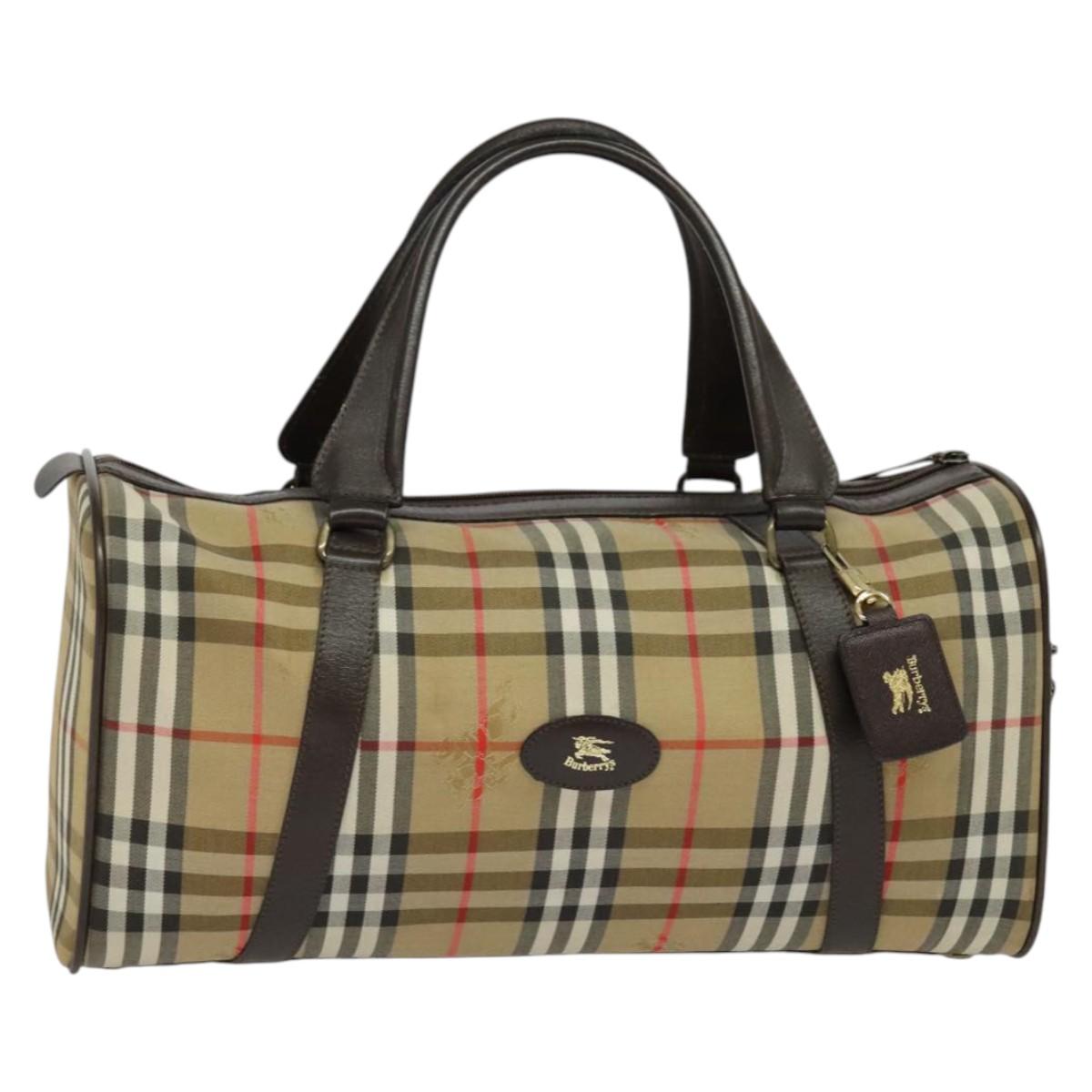 Burberrys Nova Check Boston Bag Canvas Beige Gold Auth ep9770