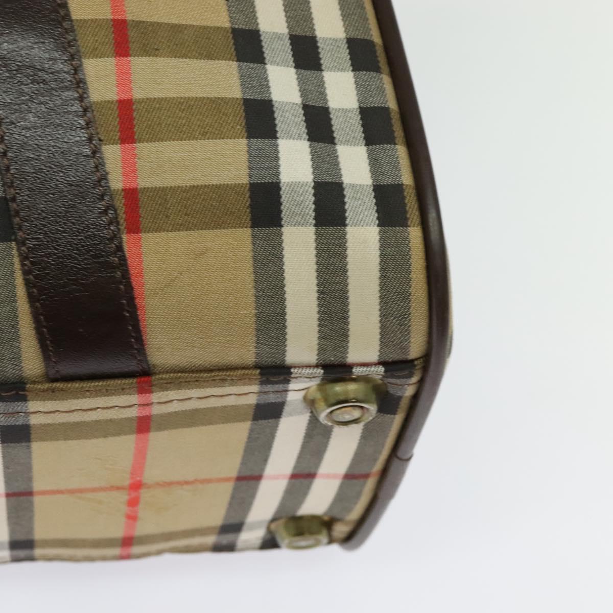 Burberrys Nova Check Boston Bag Canvas Beige Gold Auth ep9770