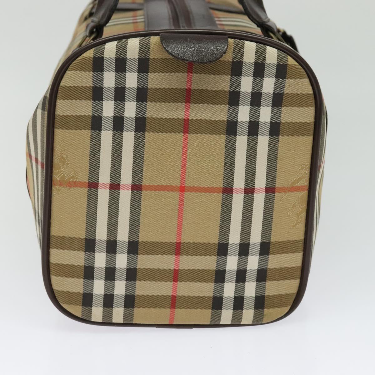 Burberrys Nova Check Boston Bag Canvas Beige Gold Auth ep9770