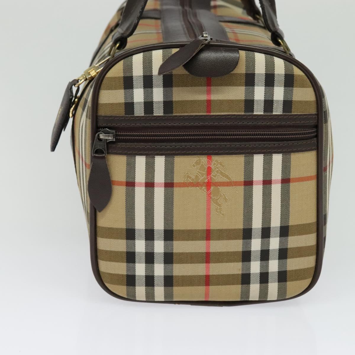 Burberrys Nova Check Boston Bag Canvas Beige Gold Auth ep9770