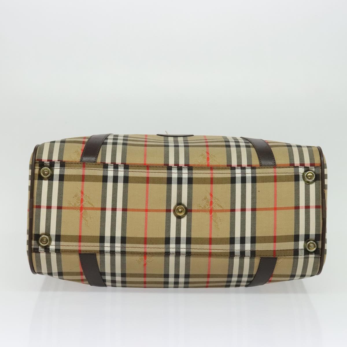 Burberrys Nova Check Boston Bag Canvas Beige Gold Auth ep9770
