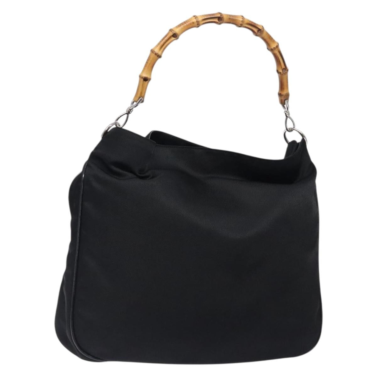 GUCCI Bamboo Hand Bag Nylon Black Silver 001 2123 1577 Auth ep9772