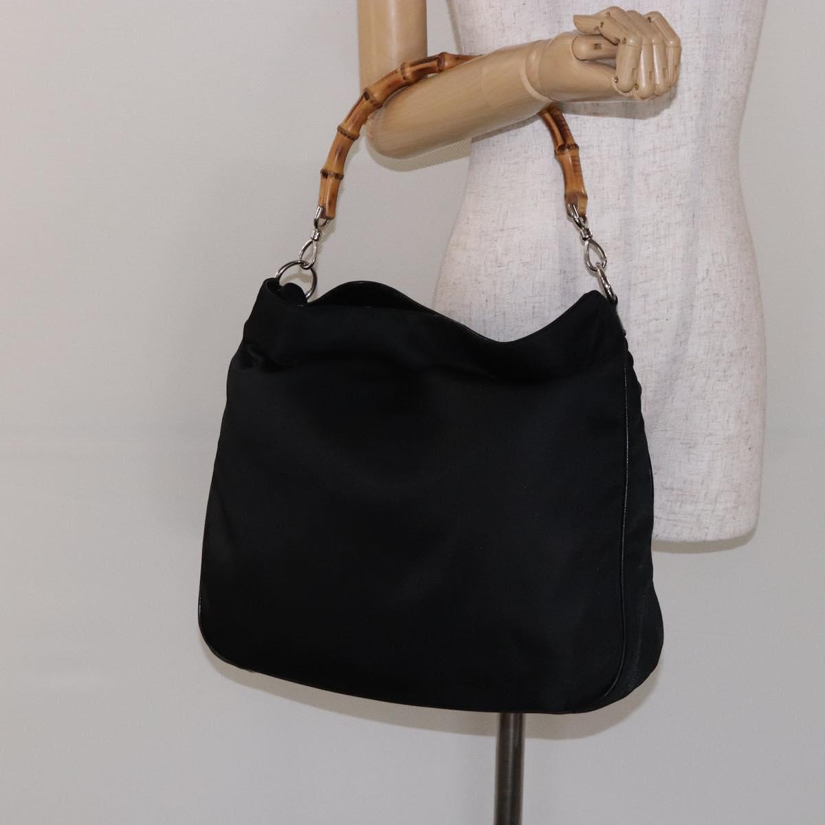 GUCCI Bamboo Hand Bag Nylon Black Silver 001 2123 1577 Auth ep9772
