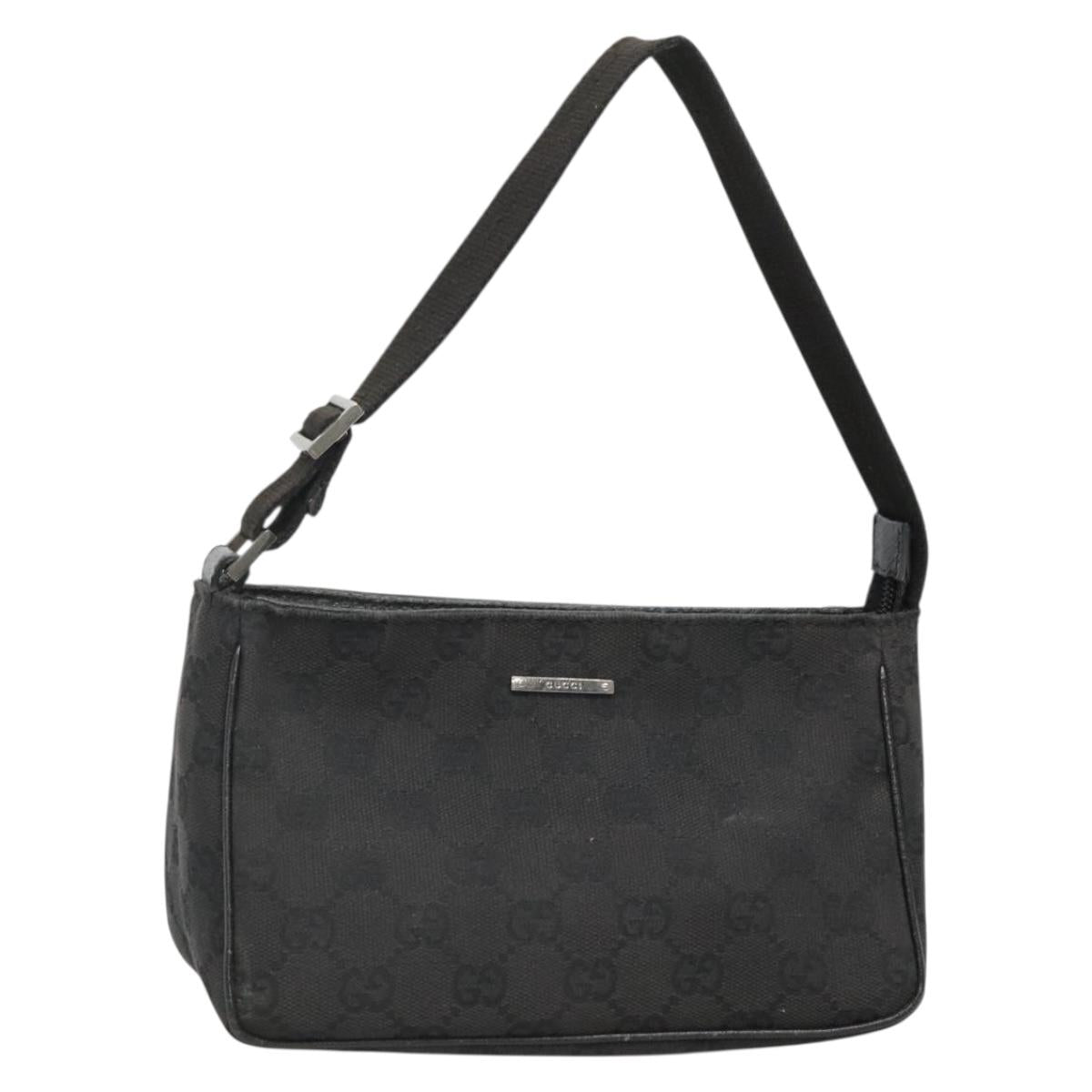 GUCCI GG Canvas Accessory Pouch Black Silver 106644 Auth ep9782