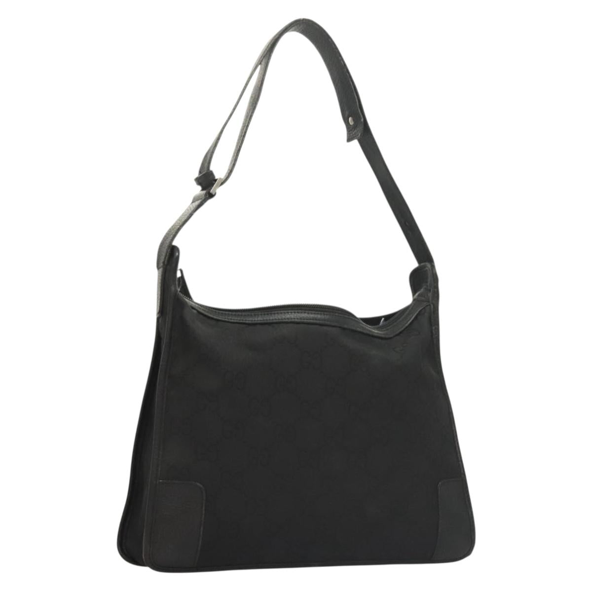 GUCCI GG Canvas Shoulder Bag Black Silver Auth ep9783