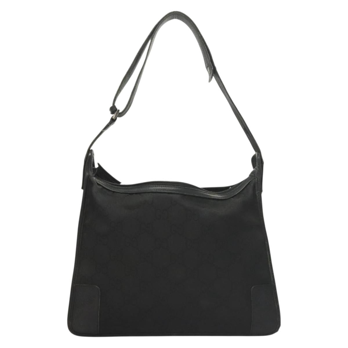 GUCCI GG Canvas Shoulder Bag Black Silver Auth ep9783