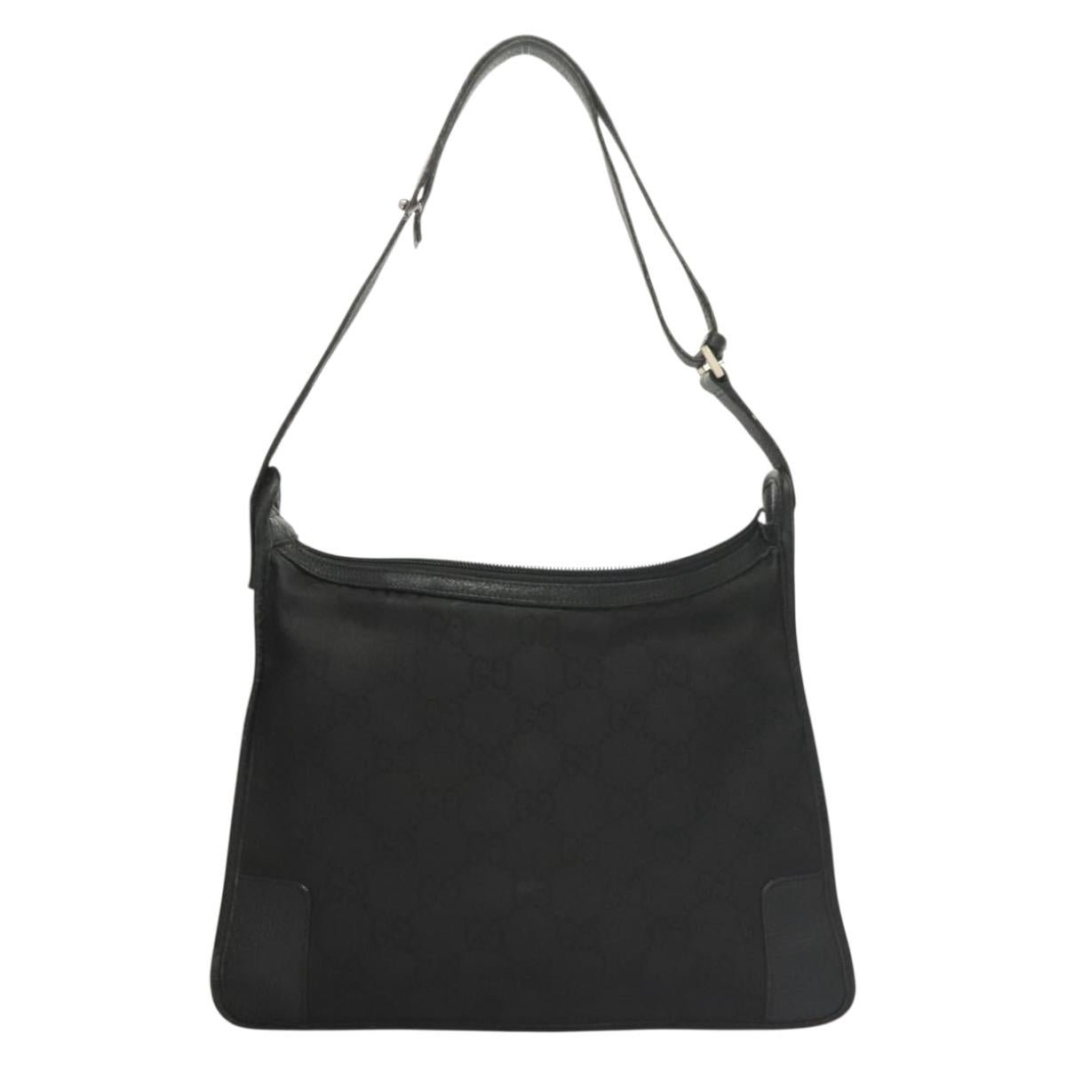 GUCCI GG Canvas Shoulder Bag Black Silver Auth ep9783
