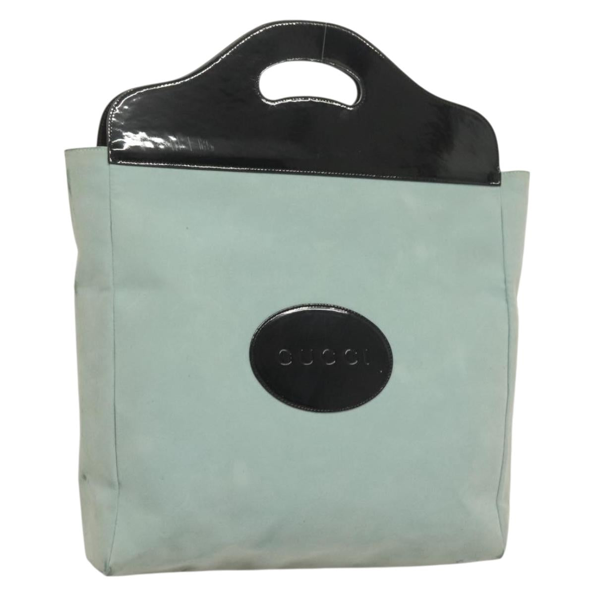 GUCCI Hand Bag Suede Light Blue Black 002 8000 Auth ep9788