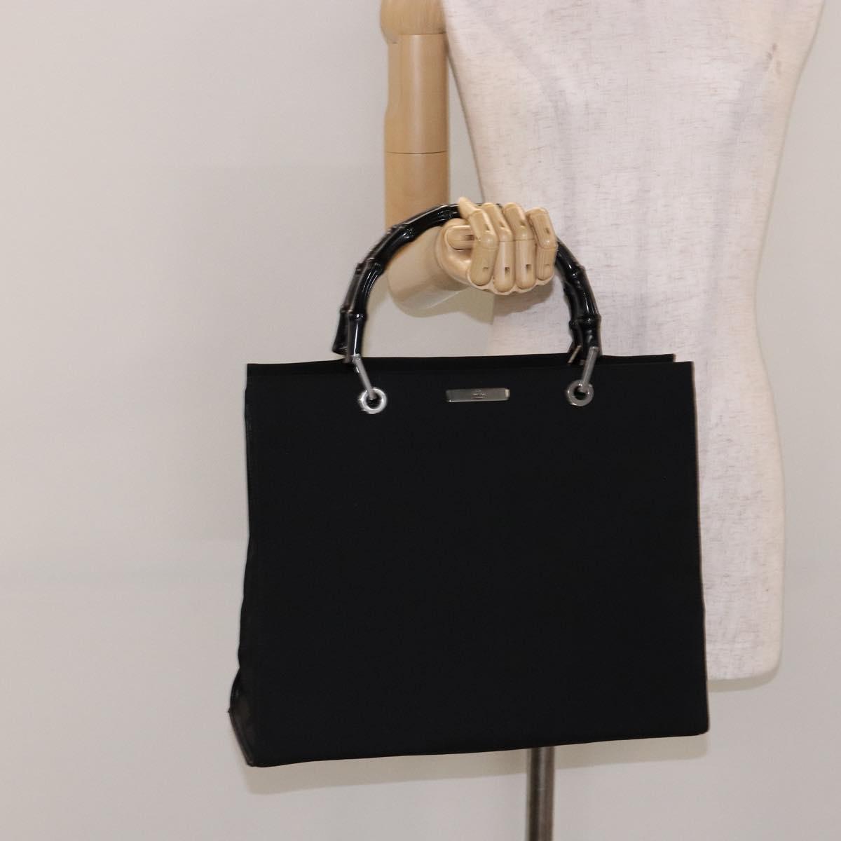 GUCCI Bamboo Hand Bag Nylon Black Silver 002 1010 Auth ep9789