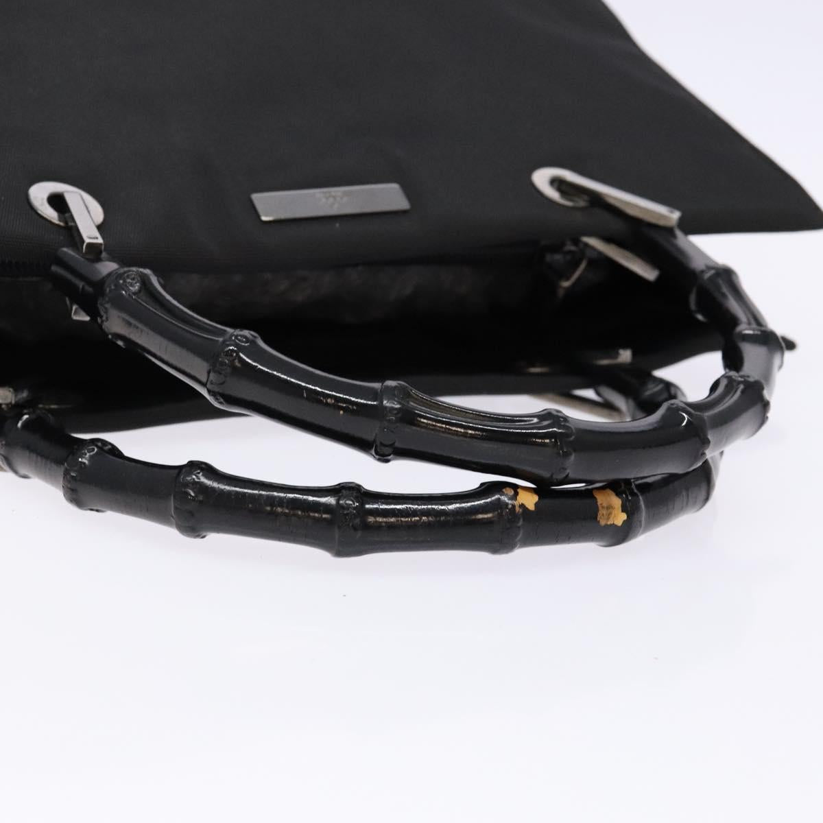 GUCCI Bamboo Hand Bag Nylon Black Silver 002 1010 Auth ep9789