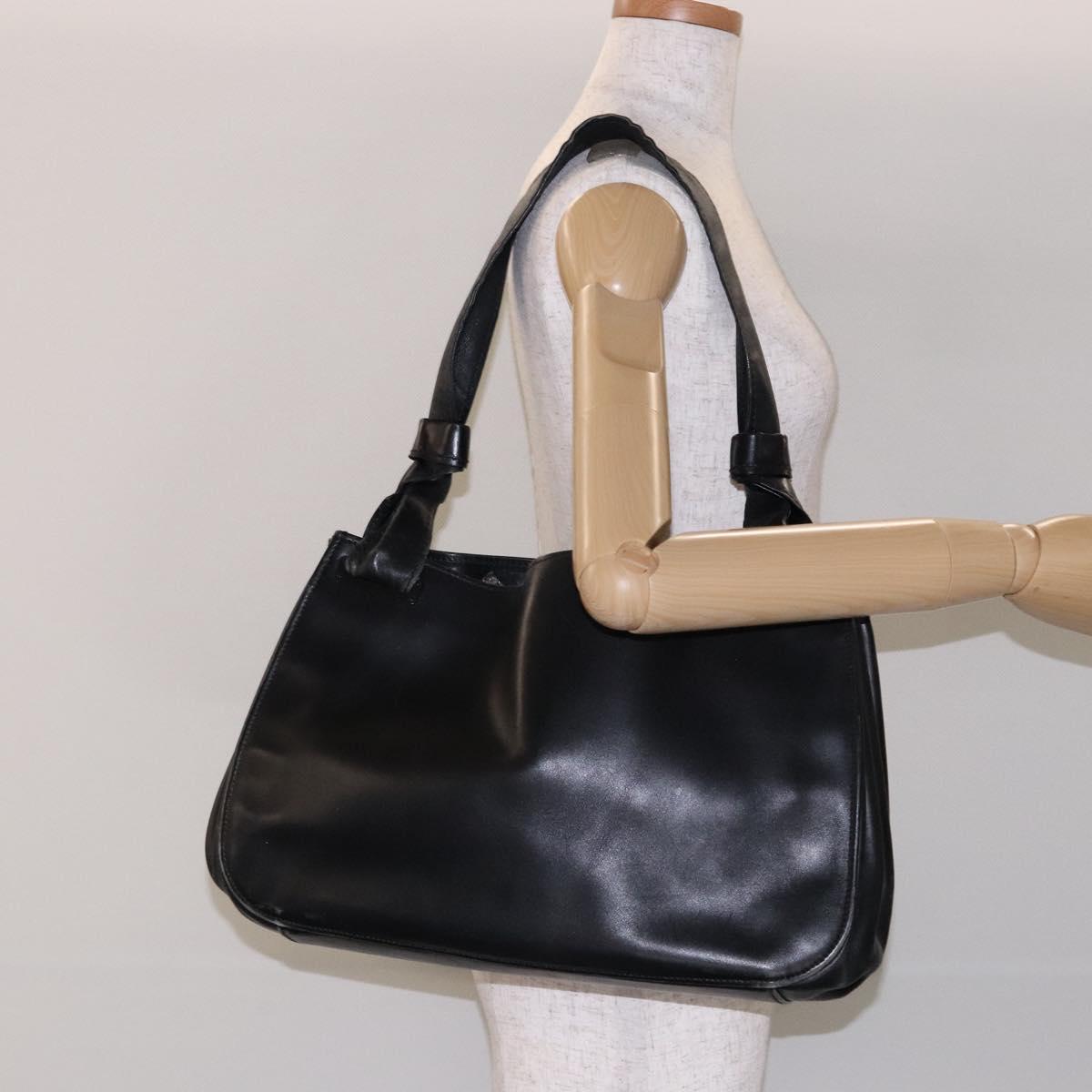 GUCCI Shoulder Bag Leather Black Silver 105376 Auth ep9793