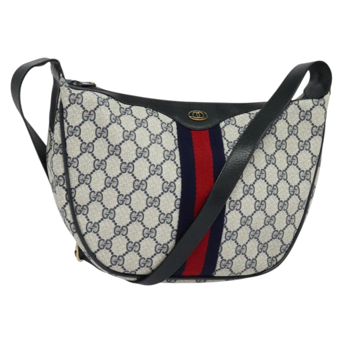 GUCCI GG Supreme Sherry Line Shoulder Bag PVC Navy Gold 10 01 3840 Auth ep9816